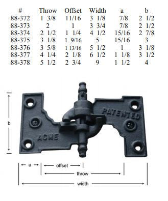 Acme mortise shutter hinges in cast iron with WeatherWright coating, available in multiple sizes, sold as a set.
