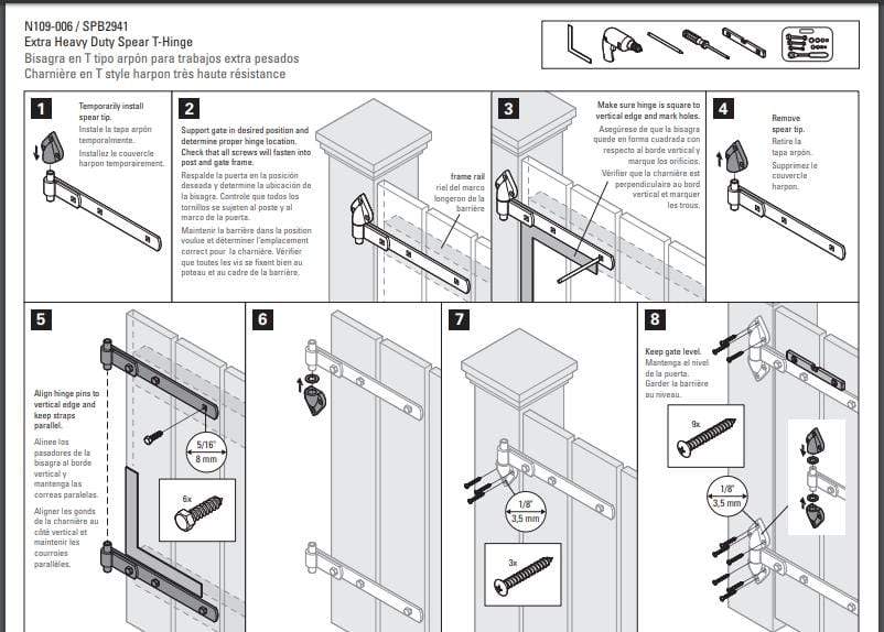 Heavy duty black steel spear T hinges, available in sizes from 6 to 12 inches, sold individually for durability.