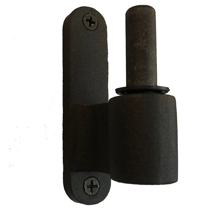 Narrow base pintle for L style and mini strap hinges, 1-1/2 inch offset, cast iron with black powder coat finish.