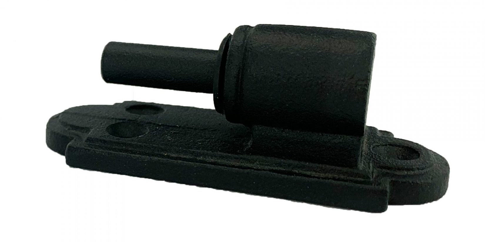New York shutter hinge pintle in cast iron with black powder coat finish, available in multiple offsets, sold individually.
