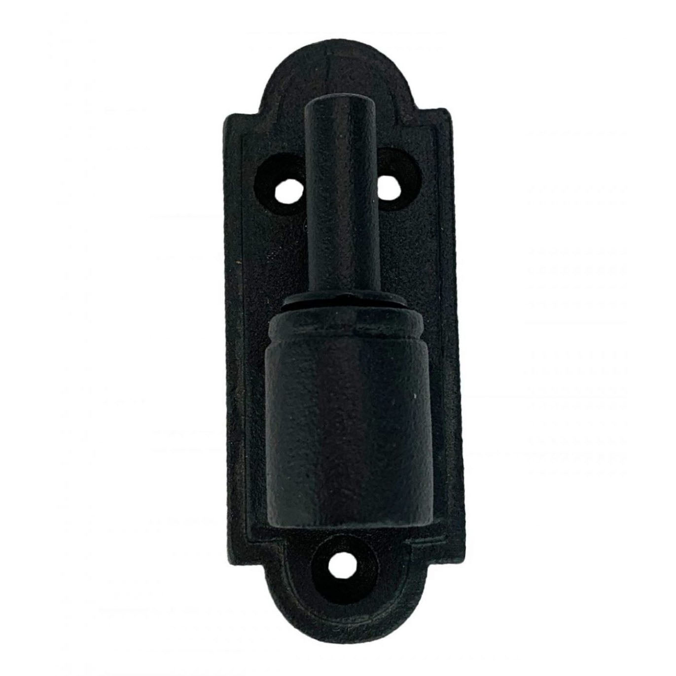 New York shutter hinge pintle in cast iron with black powder coat finish, available in multiple offsets, sold individually.
