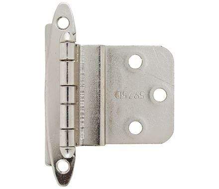 Face mount cabinet hinges with a 3/8 inch inset, measuring 2 3/4 x 2 inches, available in multiple finishes, 2 pack.