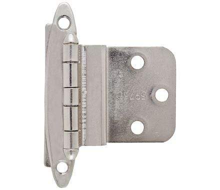 Face mount cabinet hinges with a 3/8 inch inset, 2 3/4 x 2 inch size, available in multiple finishes, 2 pack.