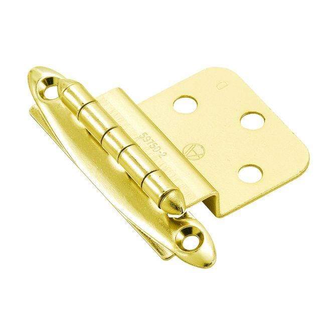 Face mount cabinet hinges with a 3/8 inch inset, 2 3/4 x 2 inch size, available in multiple finishes, 2 pack.