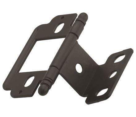 Partial wrap cabinet hinge for 3/4" door thickness, 2 1/2" x 1", available in multiple finishes, sold individually.