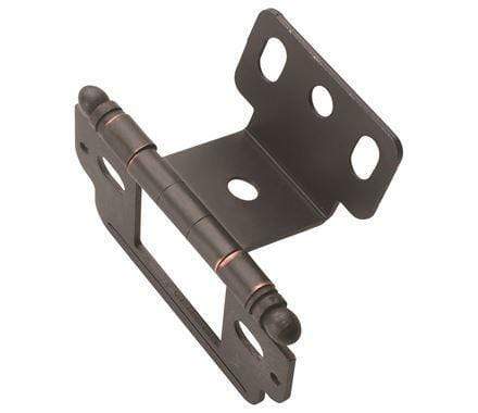 Partial wrap cabinet hinge for 3/4 inch door thickness, 2.5 x 1 inch size, available in multiple finishes, sold individually.