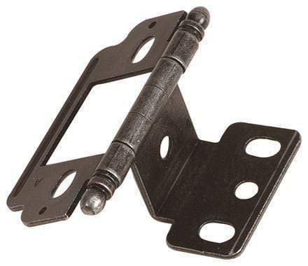 Partial wrap cabinet hinge for 3/4" door thickness, 2 1/2" x 1", available in multiple finishes, sold individually.