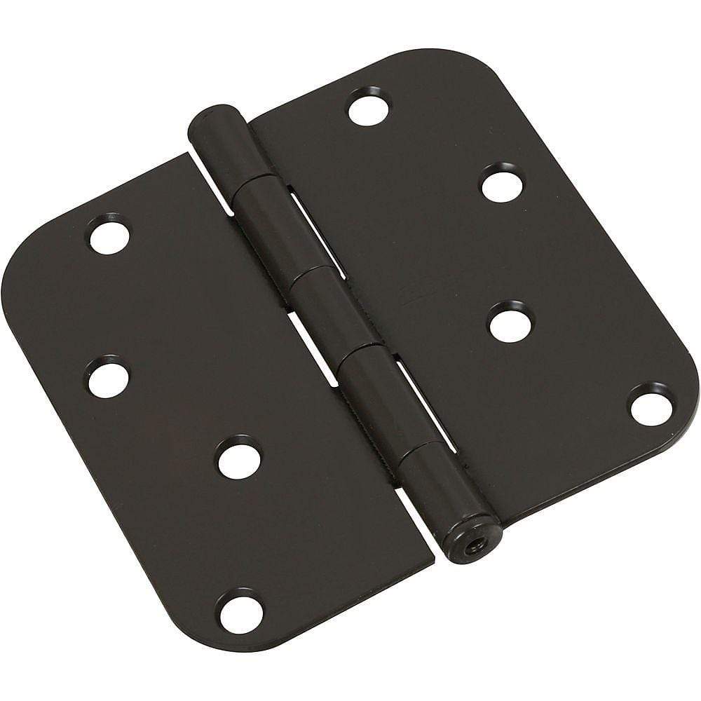 4-inch residential exterior door hinge with a 5/8-inch radius and opposite zig zag hole pattern, available in multiple finishes.