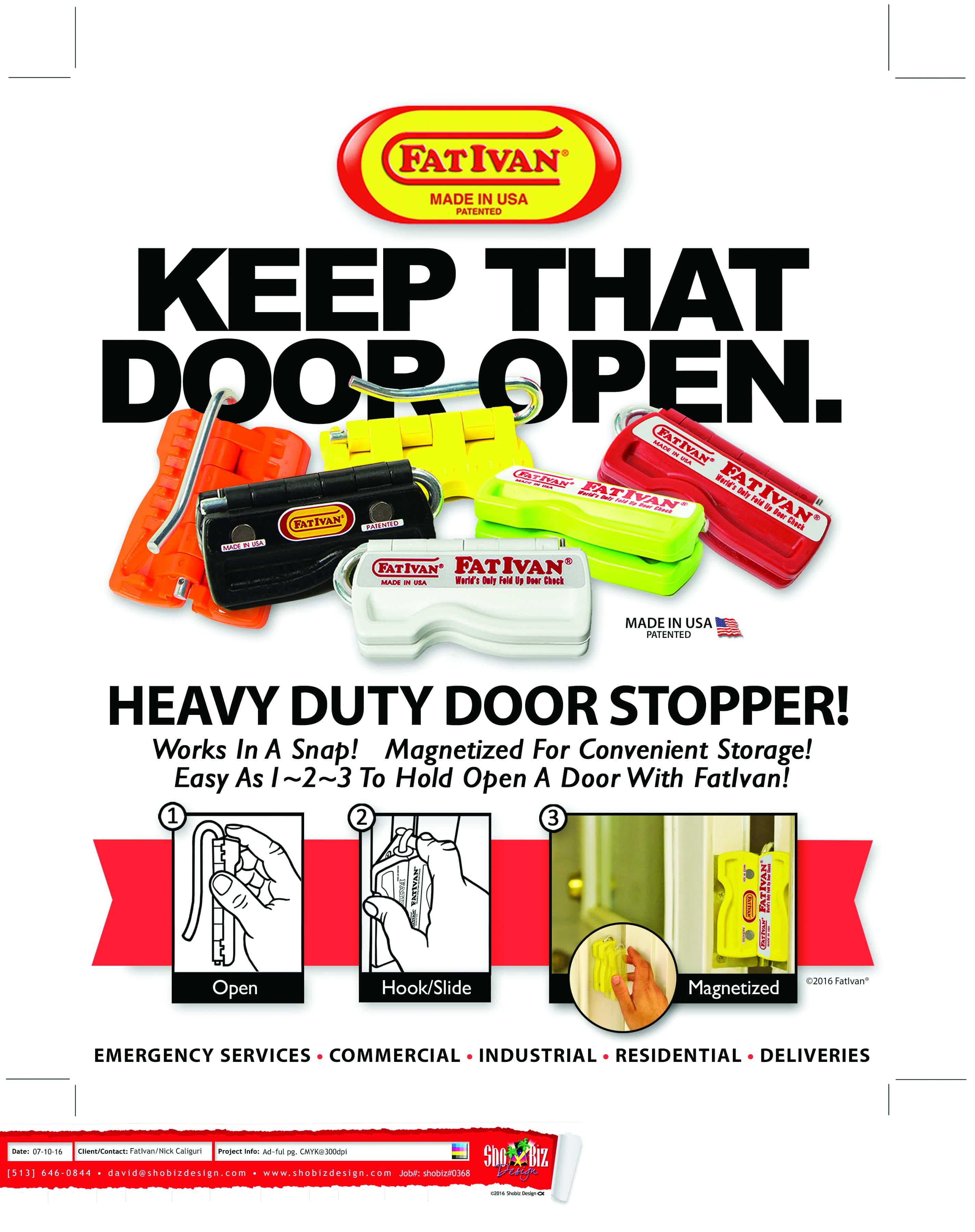 Heavy-duty Fat Ivan door stopper for easy door holding; available in multiple finishes with bulk discounts.