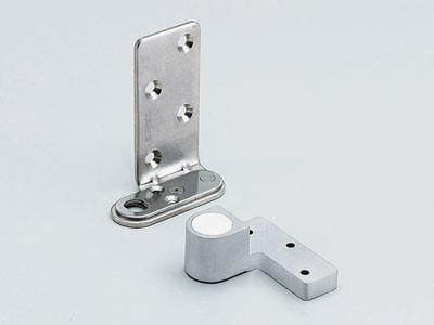 Adjustable matte chrome pivot hinge set for doors, includes two hinges for versatile installation options.