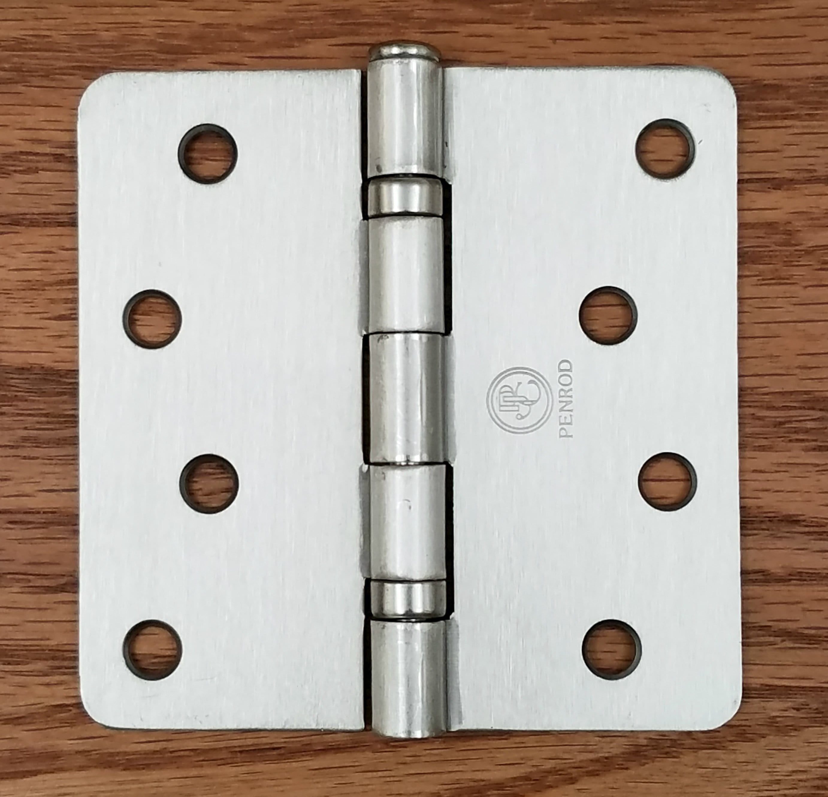 Satin nickel residential ball bearing hinge with 1/4 inch radius corners, 4 inches, sold in a 3 pack.