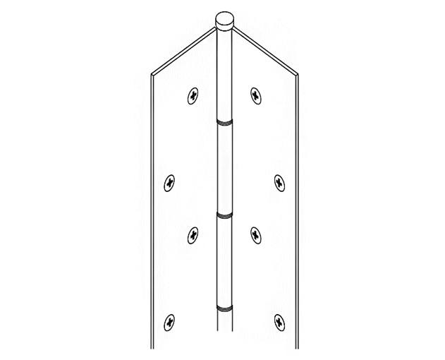 Edge mount pin and barrel continuous hinge, 7 feet long, full mortise design in stainless steel, sold individually.