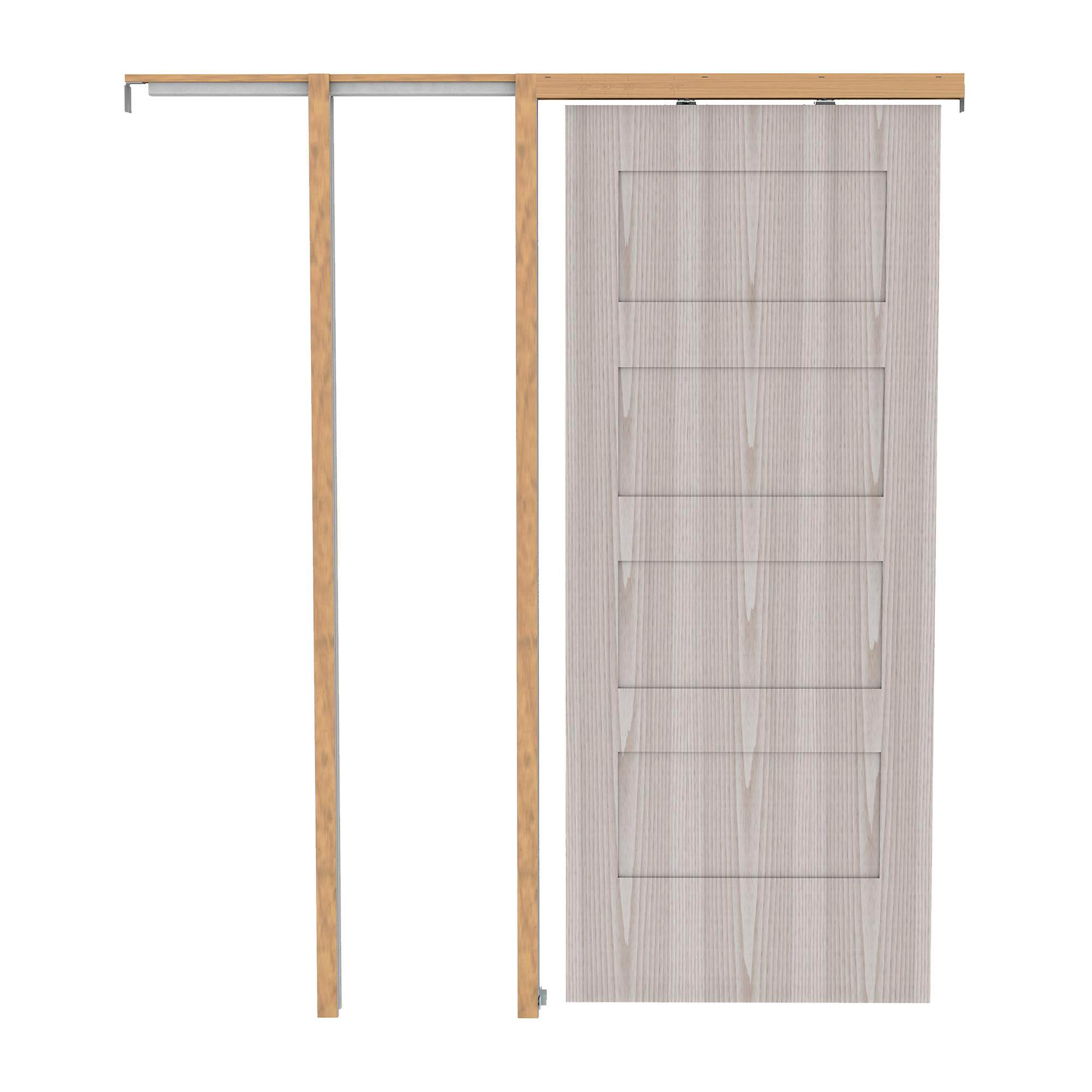 Pocket door hardware installation kit for 80-inch high, 1-3/4-inch wide doors, supports up to 150 lbs, sold as a kit.