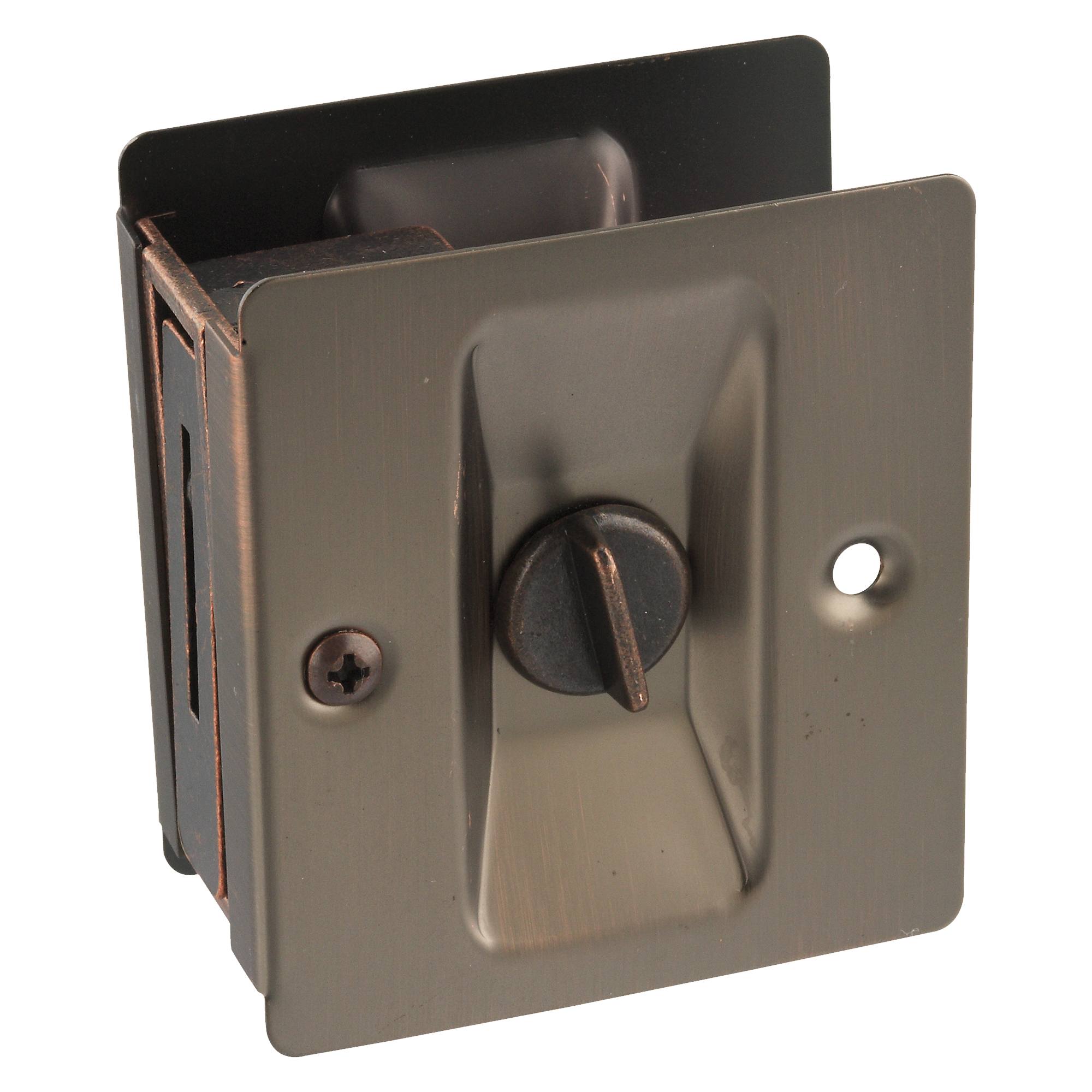 Solid brass pocket door latch for 1-3/8 inch thick doors, available in multiple finishes, sold as a set.