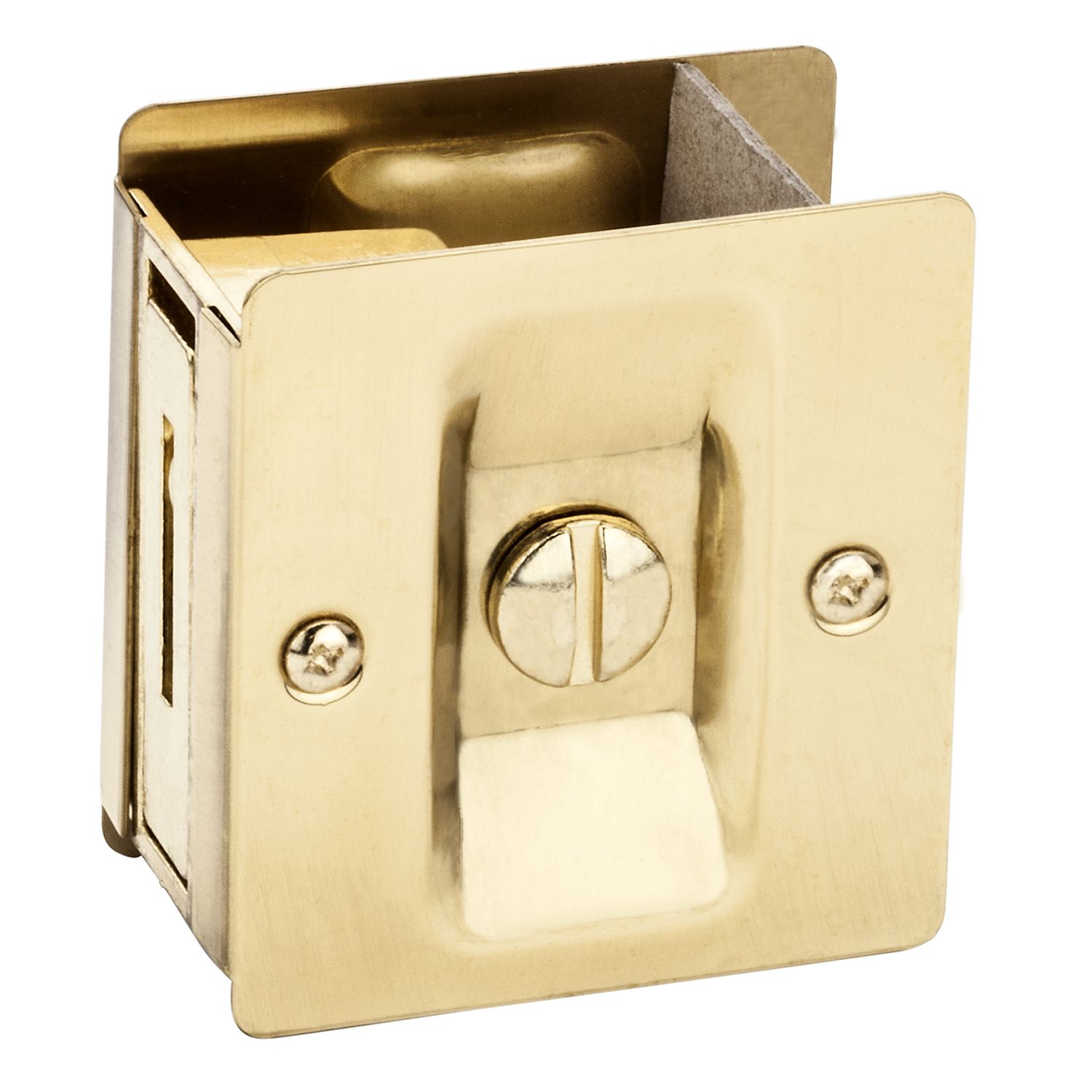 Solid brass pocket door latch for 1-3/8 inch thick doors, available in multiple finishes, sold as a set.