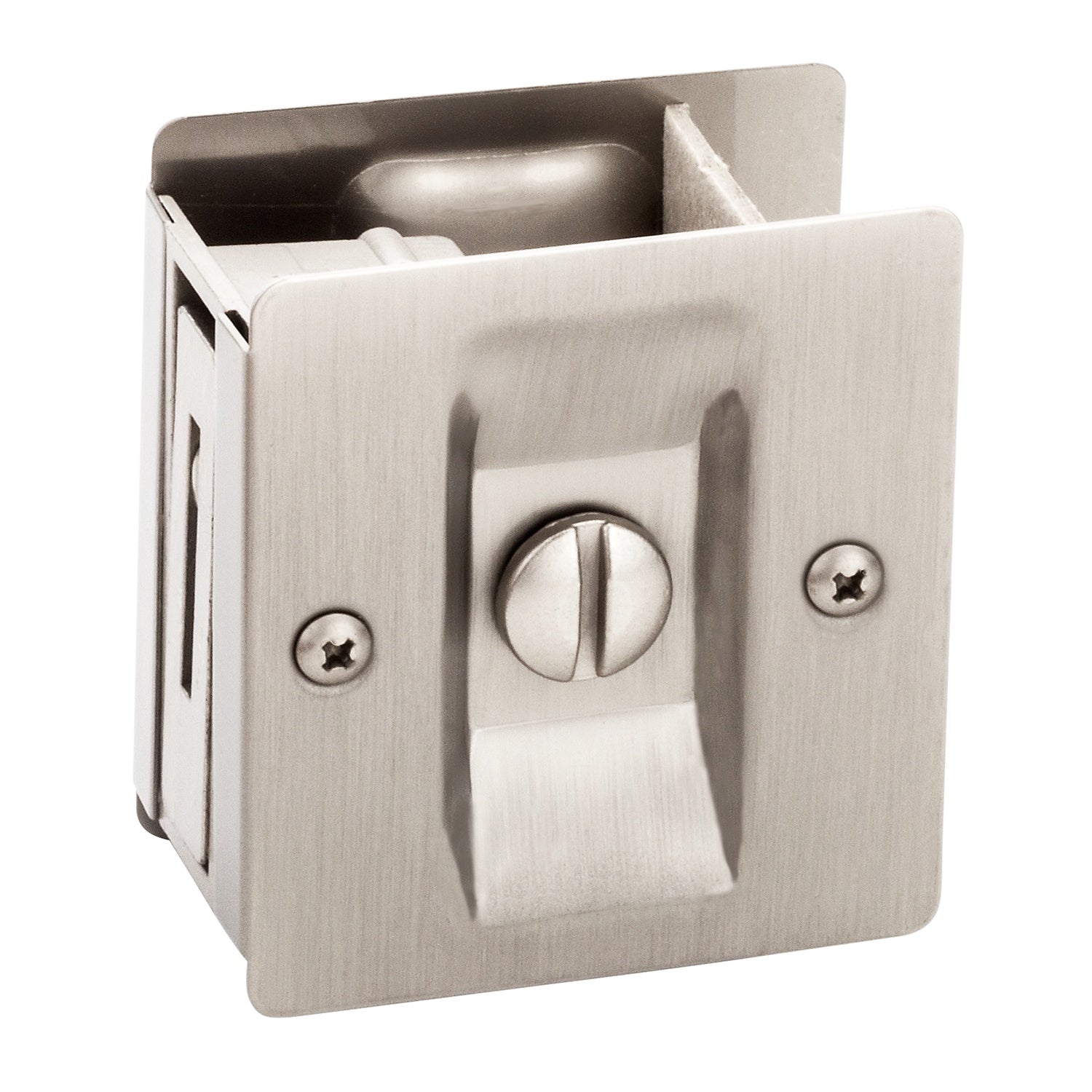 Solid brass pocket door latch for 1-3/8 inch thick doors, available in multiple finishes, sold as a set.
