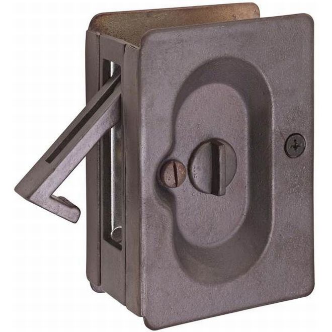 Pocket door lock designed for doors 1-3/8" to 1-3/4" thick, available in multiple finishes, sold as a set.