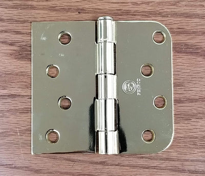 Residential Polished Brass Door Hinges - 4" Inch X 4.25" Inch With 5/8" Inch Square - Plain Bearing - 2 Pack