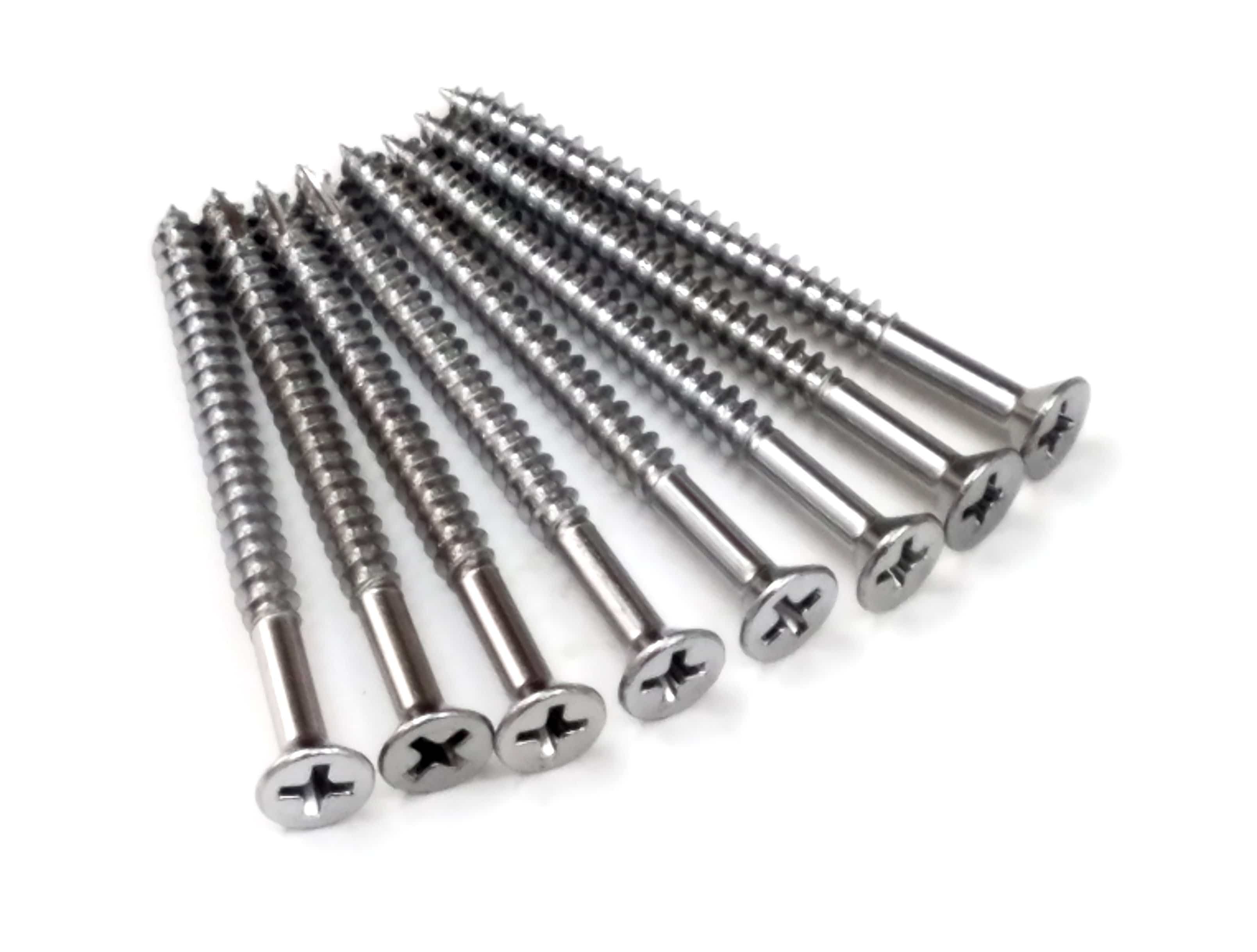 Flat head #9 x 2 1/4" polished chrome wood screws with 1 1/2" thread, available in 24 or 96 pack options.