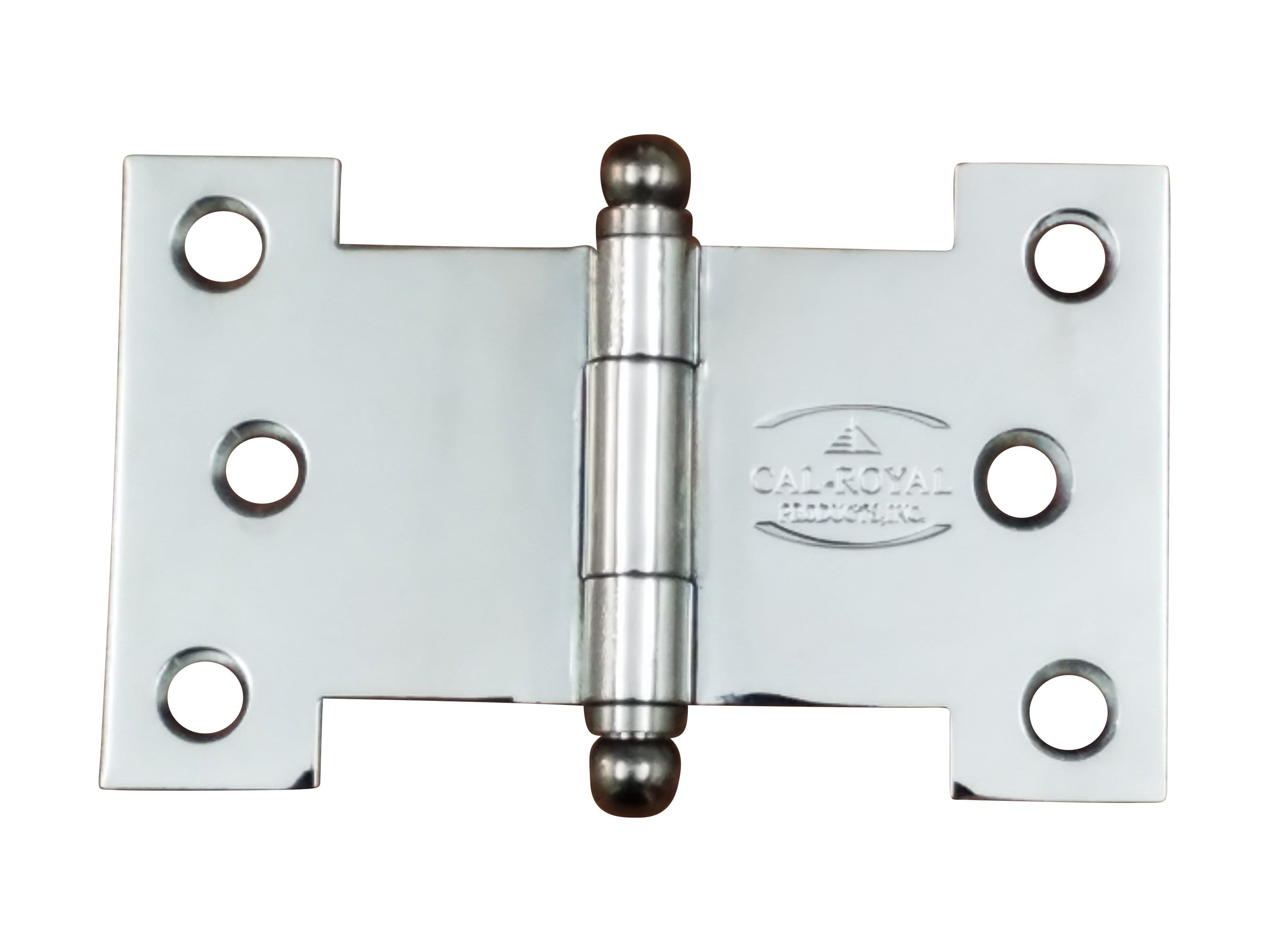 Polished chrome wide throw parliament hinge, available in multiple sizes and sold in two packs for durable use.