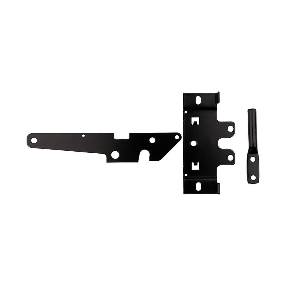 Post mount gate latch in black finish, sold individually, designed for secure gate closure and durability.