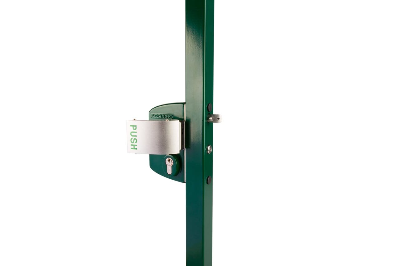 Aluminum push handle set in silver finish, designed for easy door operation, sold individually for convenience.