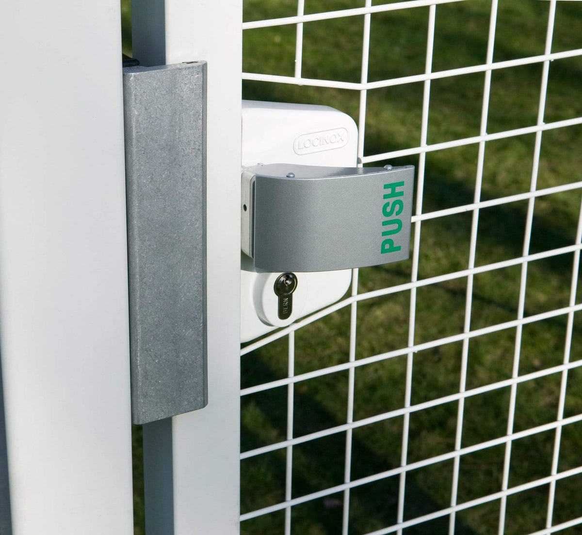 Aluminum push handle set in silver finish, designed for gates, sold individually for easy installation.