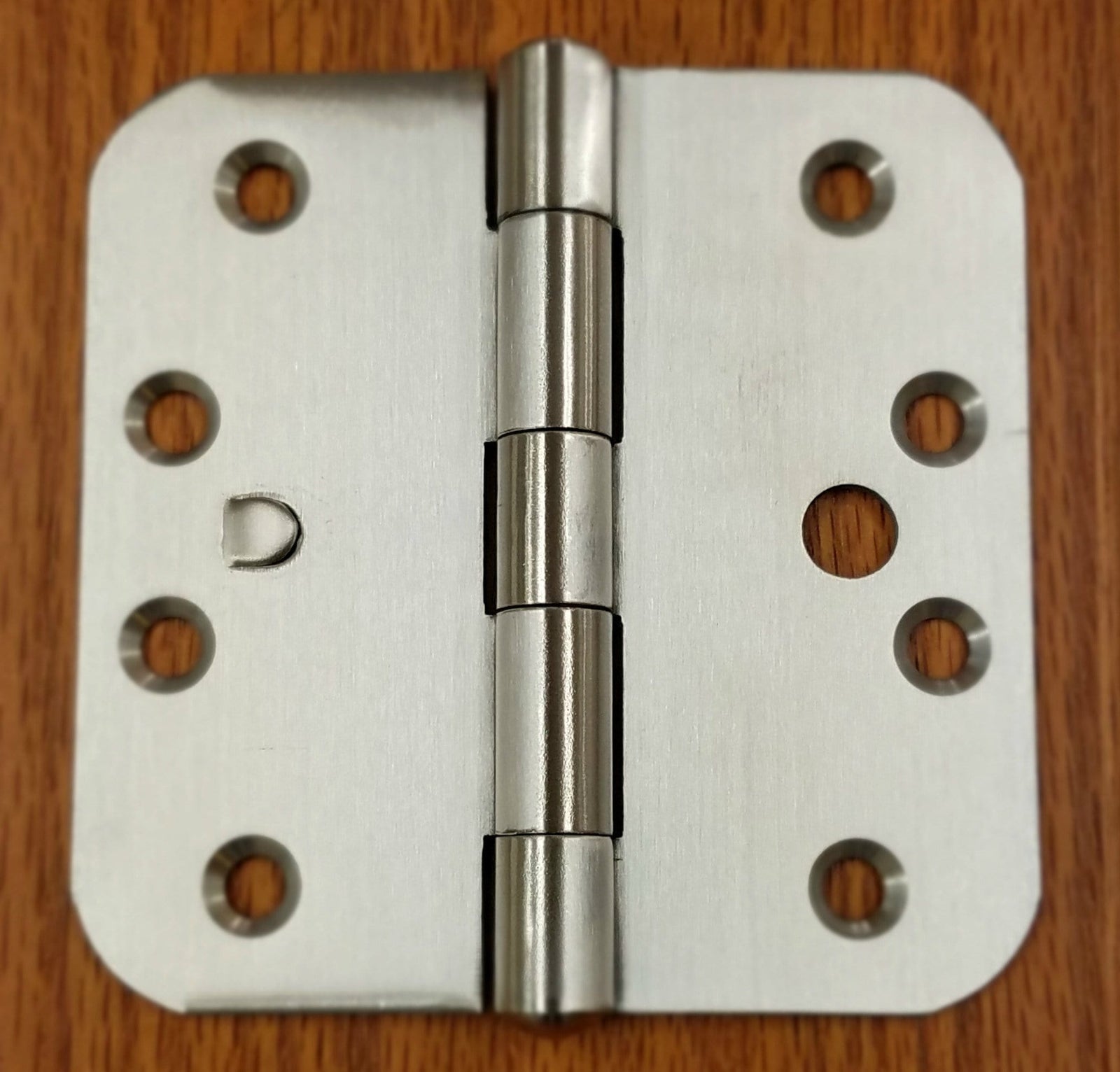 Stainless Steel Hinges with Security Tab - 4" x 4"  Plain Bearing Hinge with 5/8" Radius Corners - Arch Hole Pattern - 2 Pack - Stainless Steel Hinges 