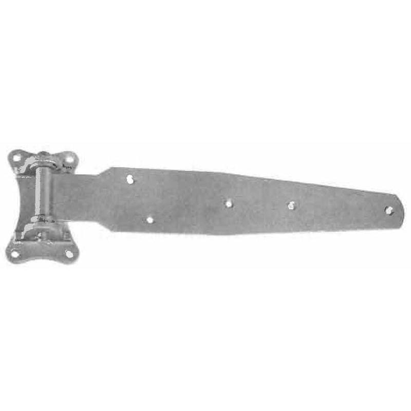 Heavy duty refrigeration hinge for cold storage, 21-5/8 inches, zinc plated, available in multiple offsets, sold individually.