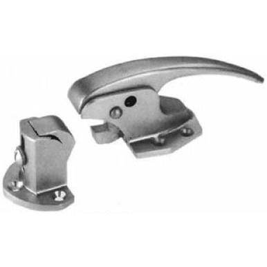 Polished stainless steel refrigeration trip locks, 5-1/4 inches, available in multiple offsets, sold individually.