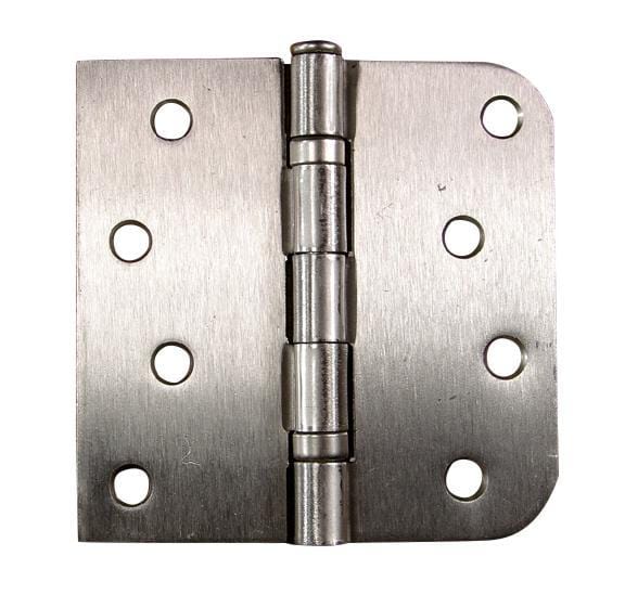 Bulk 4-inch door hinges with 5/8-inch radius, square ball bearing design in satin nickel or oil rubbed bronze finish.