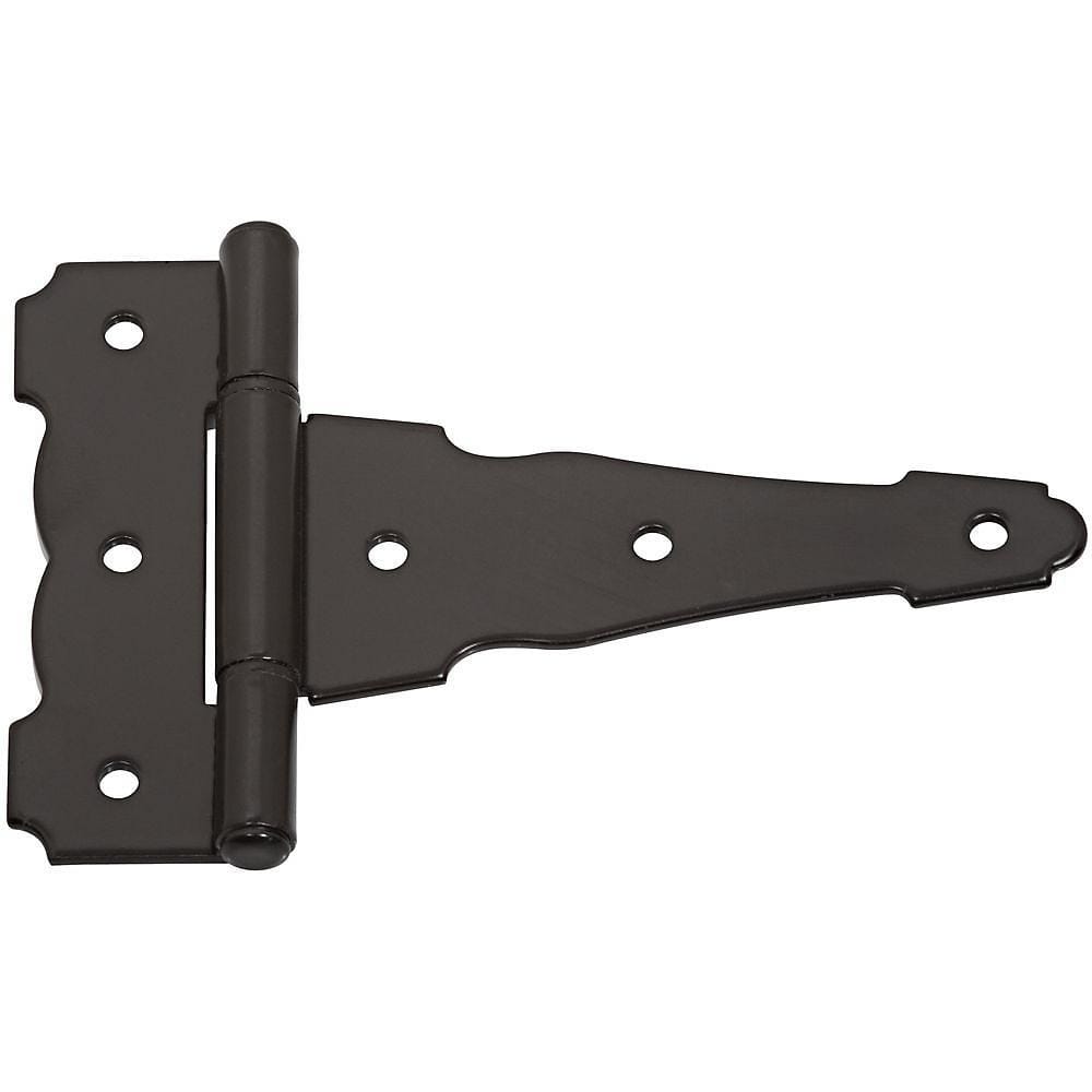 Decorative black reversible T hinges, 4 to 8 inches, sold in a 2 pack for doors and gates. Ideal for stylish hardware solutions.