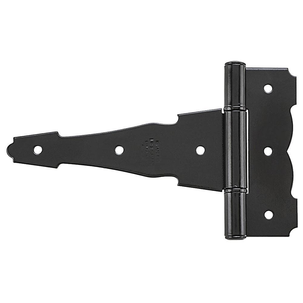 Decorative black reversible T hinge, available in sizes from 4 to 8 inches, sold individually for various applications.