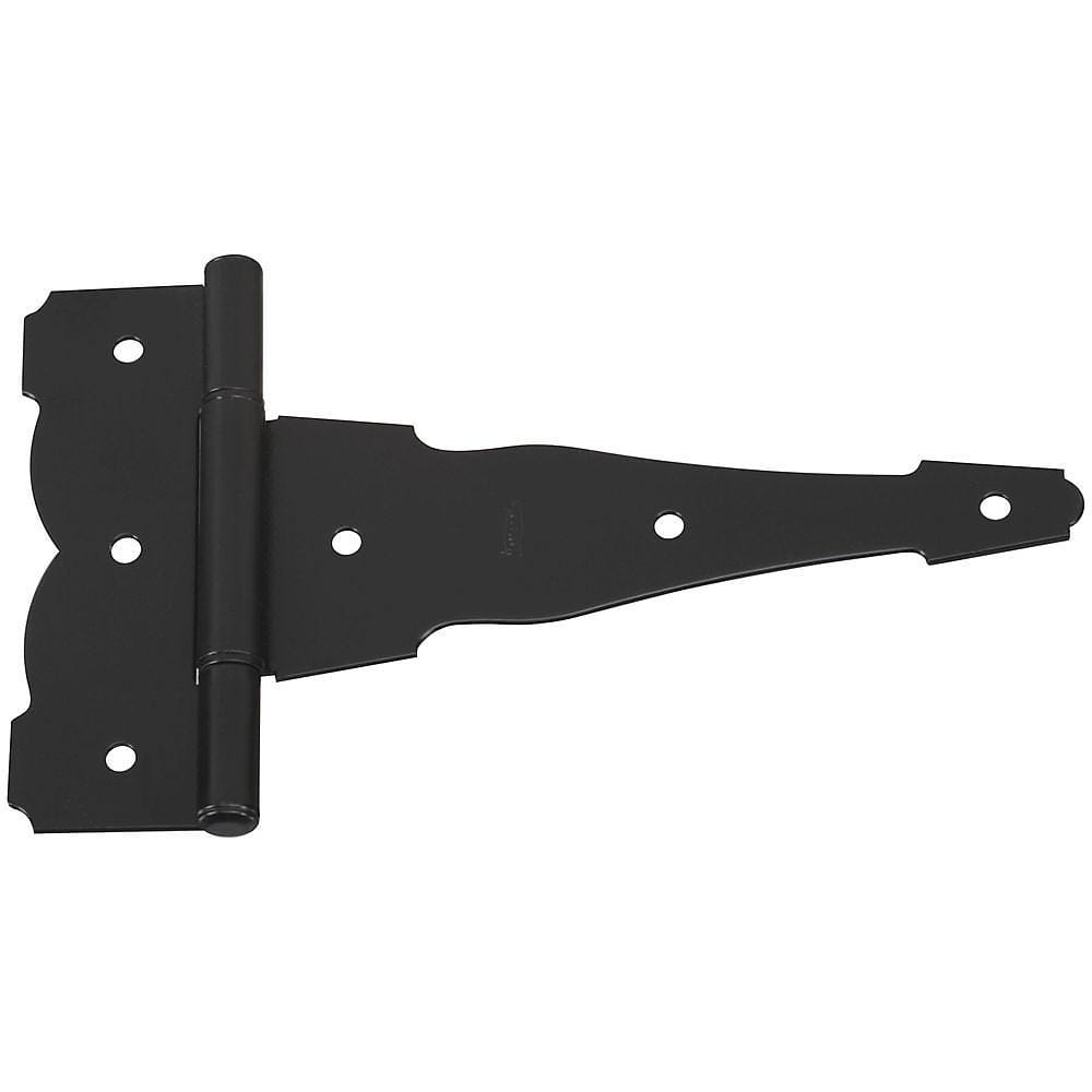 Decorative black reversible T hinges in a 2 pack, sizes ranging from 4 to 8 inches for versatile installation.