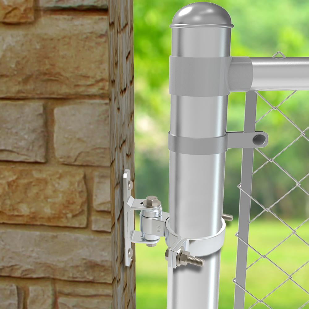Heavy duty 8-inch round bolt-on gate hinge made of steel with zinc plating, supports up to 750 lbs, sold individually.