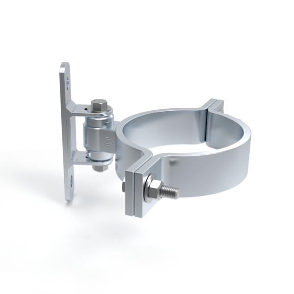 Heavy duty round bolt-on gate hinge made of steel with zinc plating, supports up to 750 lbs, sold individually.