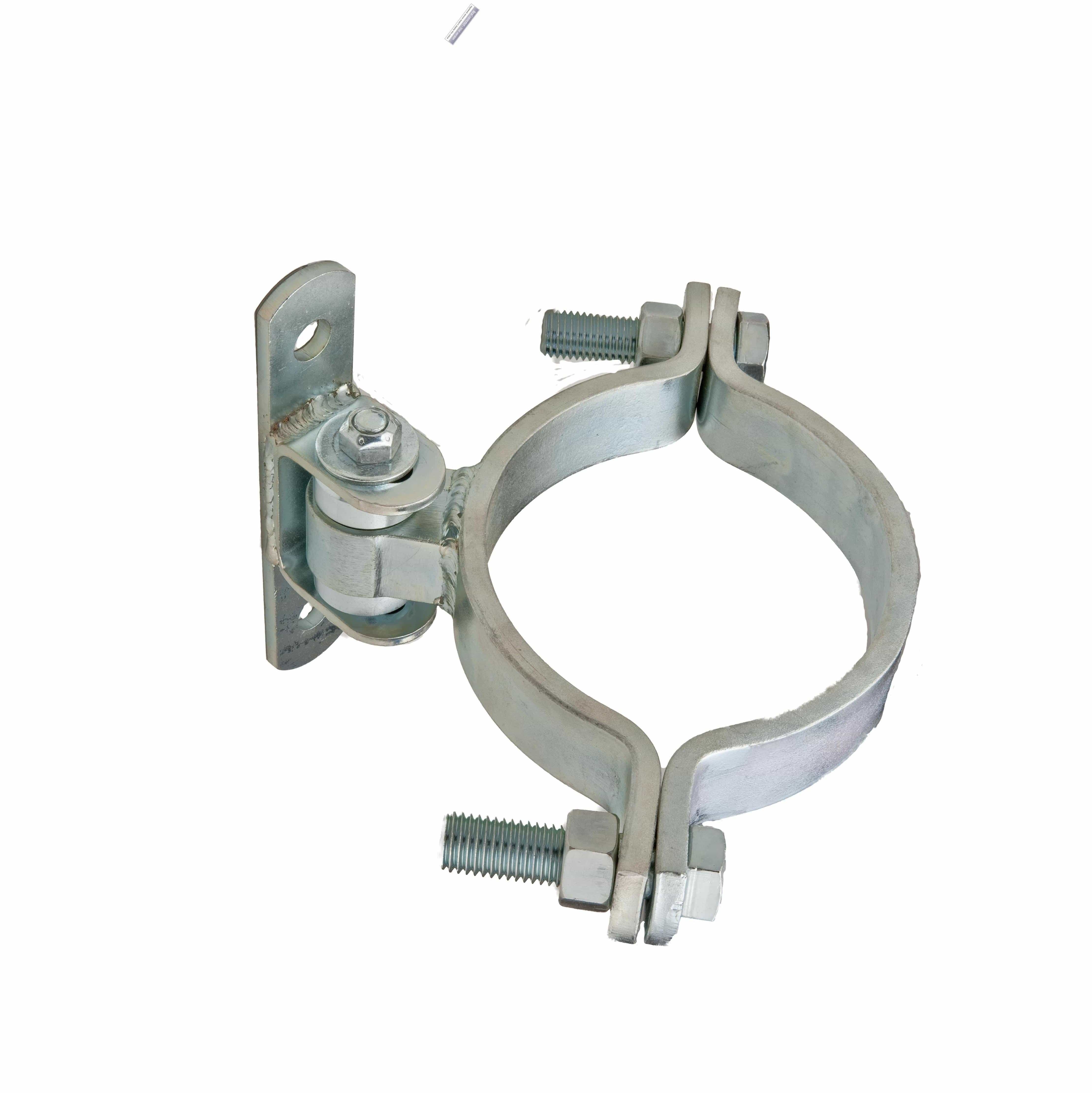 Heavy duty 6-inch round bolt-on gate hinge made of steel with zinc plating, supports up to 750 lbs, sold individually.