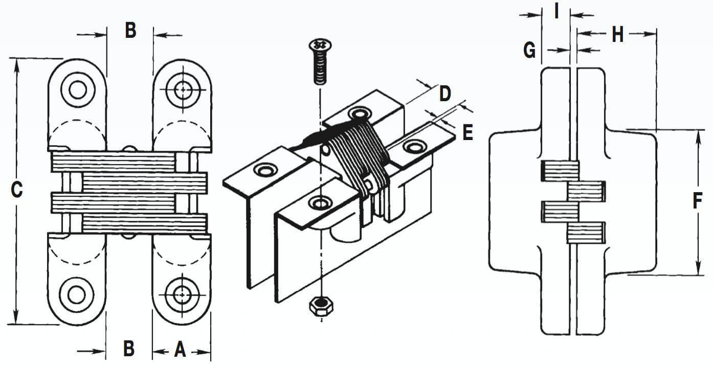 Concealed Cabinet Hinges - For Metal Doors - 1/2 Inch X 1-1/2 Inch - Multiple Finishes Available - 2 Pack