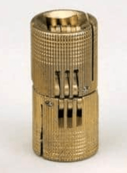 Solid brass invisible barrel hinge, 14 mm size, designed for doors with a minimum thickness of 3/4 inch.