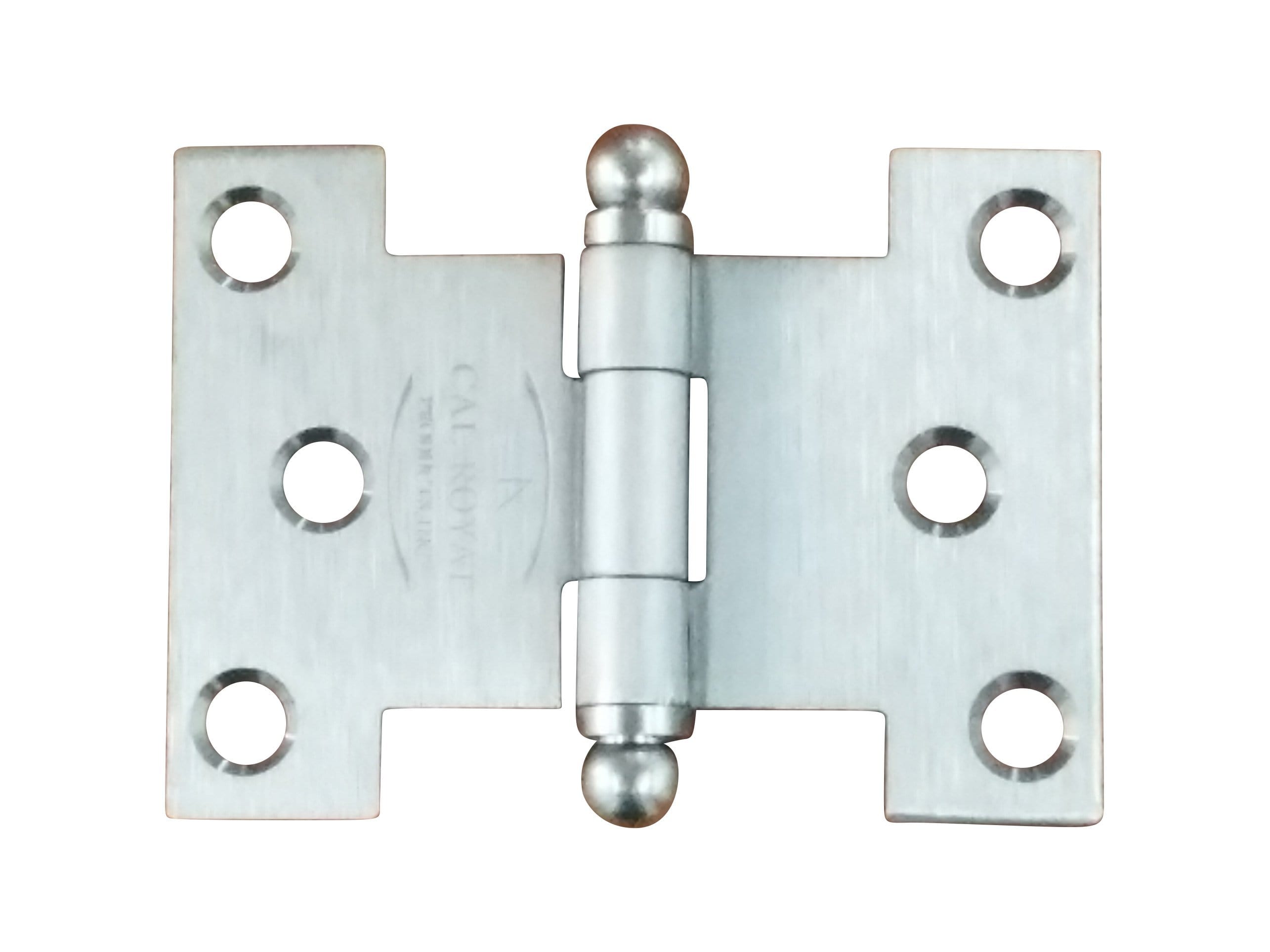 Satin nickel wide throw parliament hinges in multiple sizes, available in two packs for durable door applications.