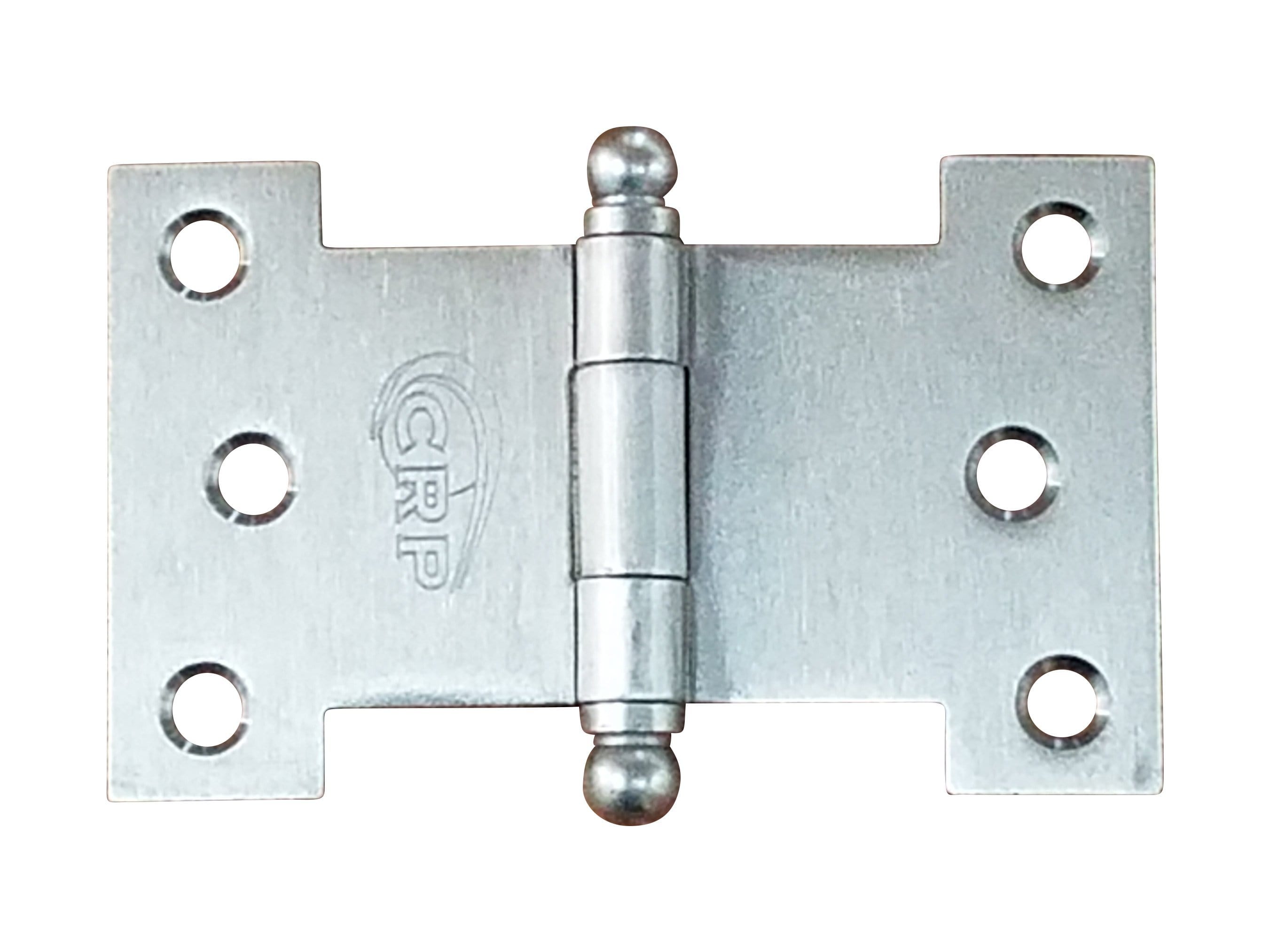 Satin nickel wide throw parliament hinges available in multiple sizes, sold in two packs for versatile use.