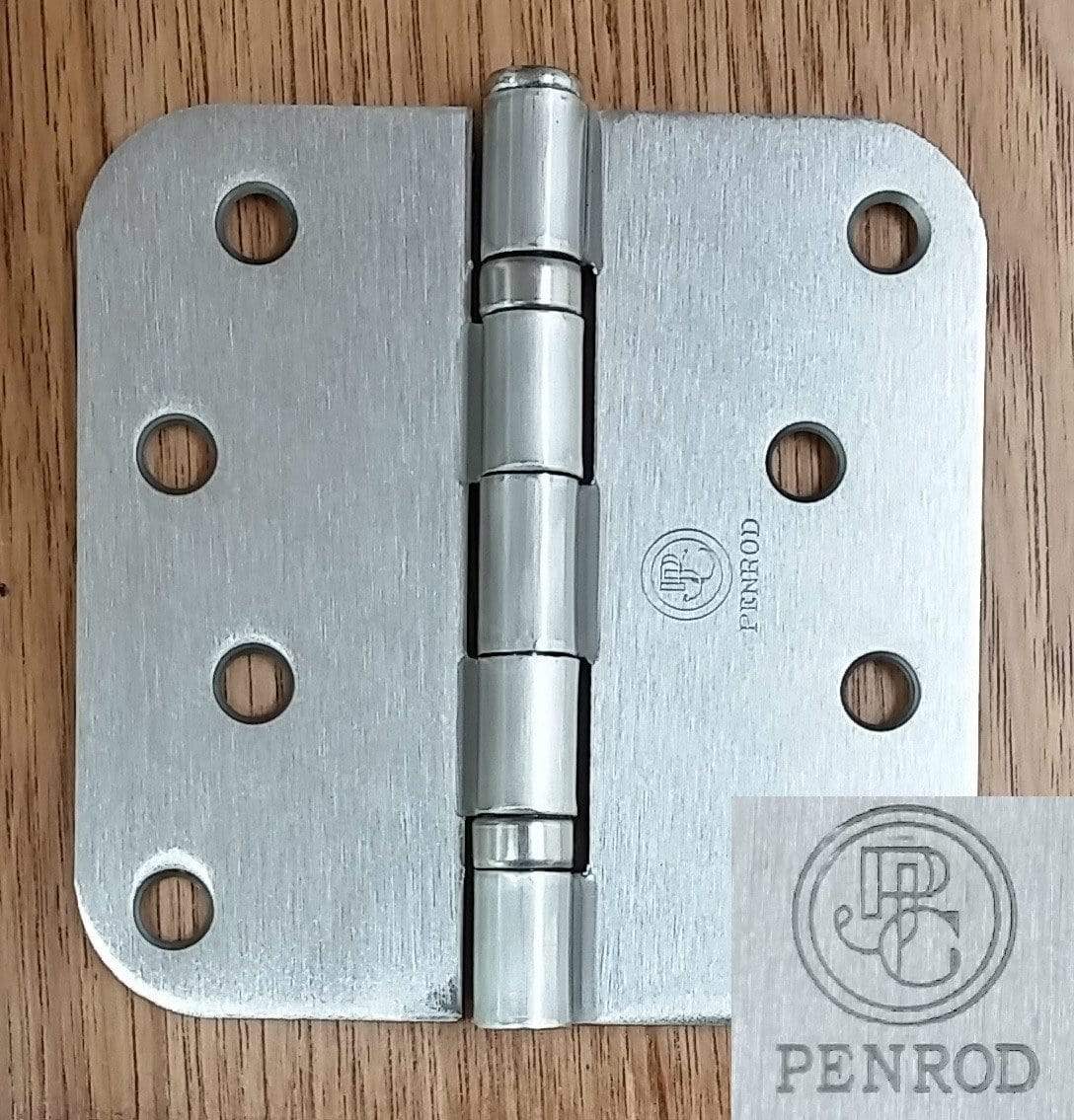 Residential Penrod ball bearing hinges, 4-inch size with 5/8 inch radius corners, available in multiple finishes, 3 pack.