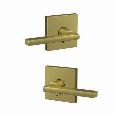 Schlage Custom Residential Door Lever - Combined Passage And Privacy Lock - Latitude Style Lever With Collins Rose Trim - Satin Brass Finish - Sold Individually