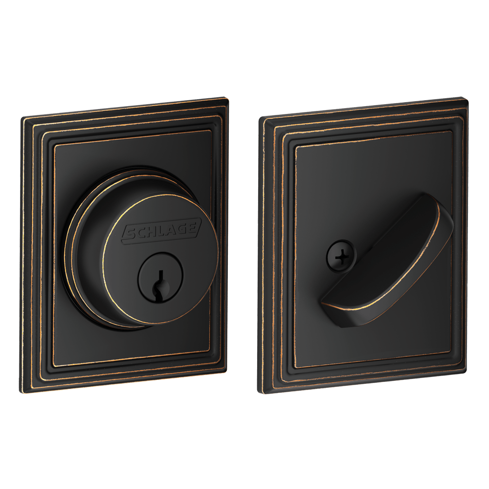 Schlage Residential Deadbolt - Single Cylinder - Addison Trim - Aged Bronze Finish - Sold Individually