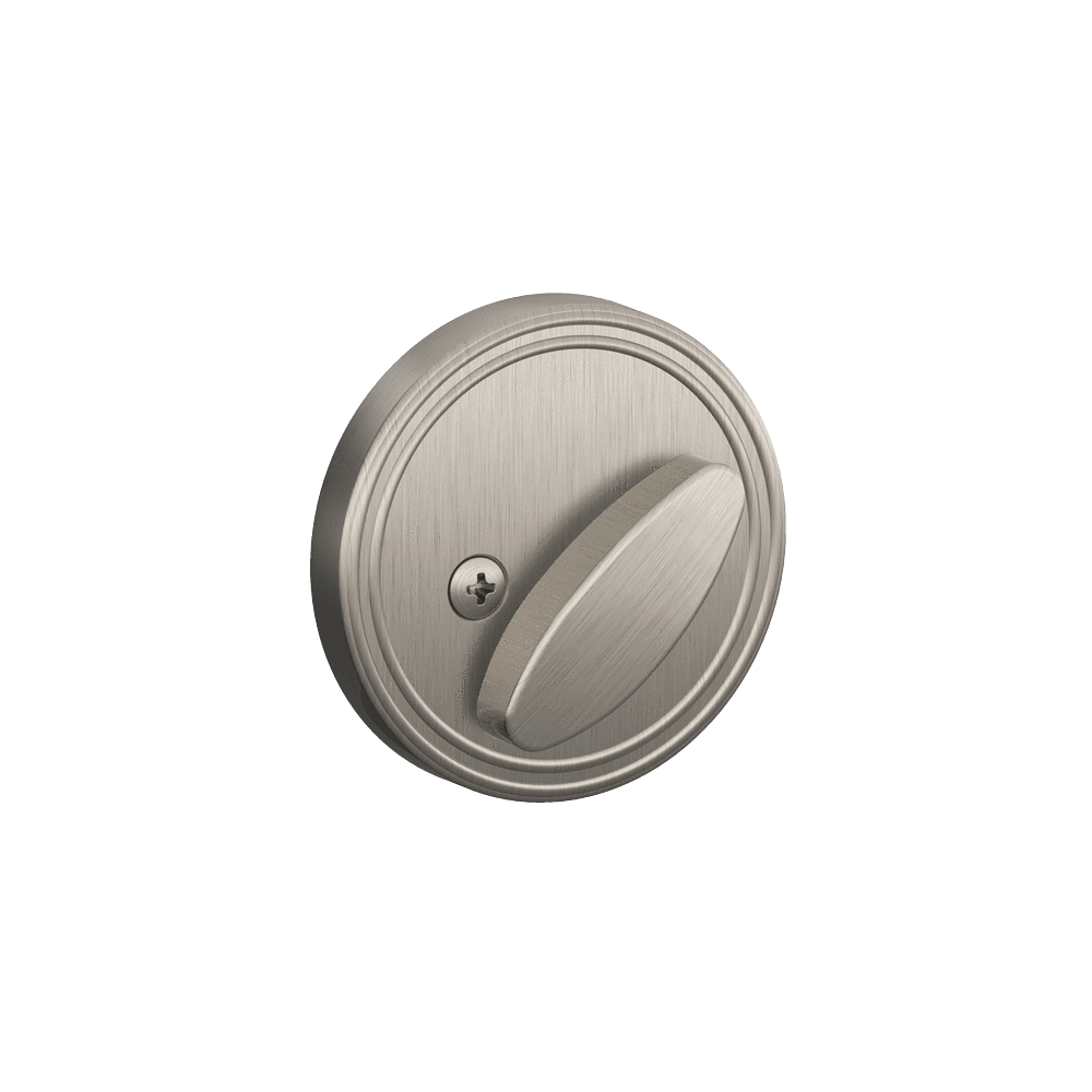 Satin nickel single cylinder deadbolt from Schlage's J Dexter Series for residential use, sold individually.