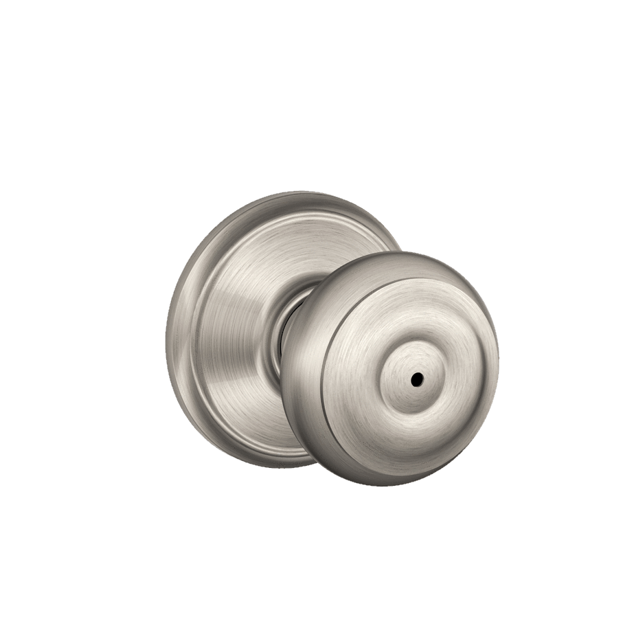 Satin nickel privacy door knob in Georgian style, ideal for residential use, sold individually.