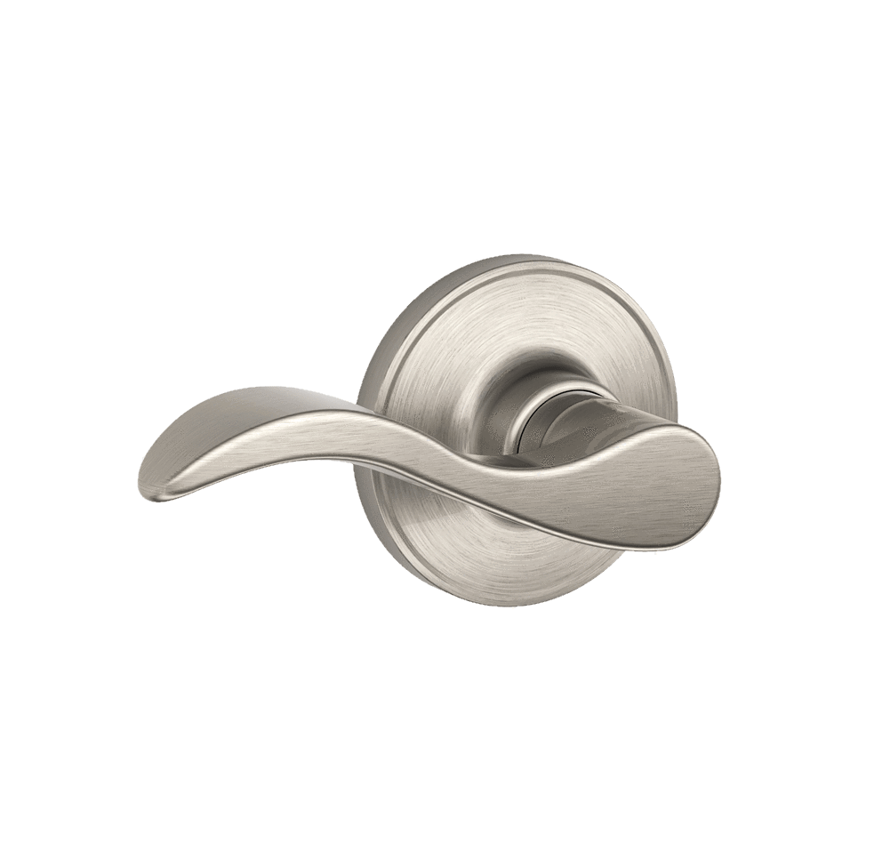 Satin nickel non-locking passage lever door handle in Seville style, ideal for residential use. Sold individually.