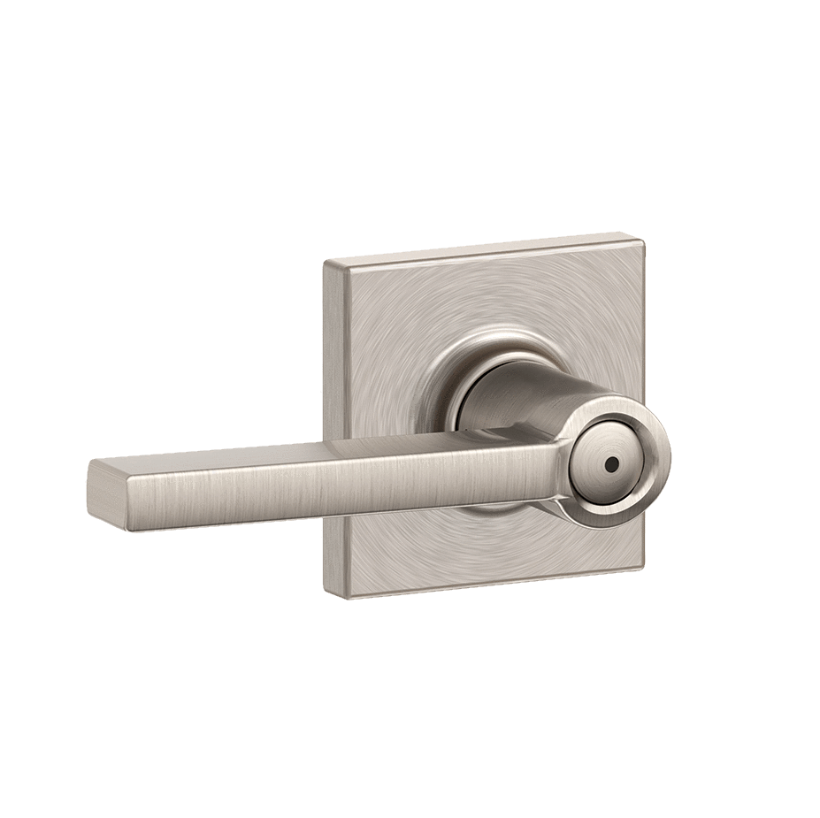 Schlage Residential Door Lever - Privacy Lock - Latitude Style Lever With Collins Rose Trim - Satin Nickel Finish - Sold Individually