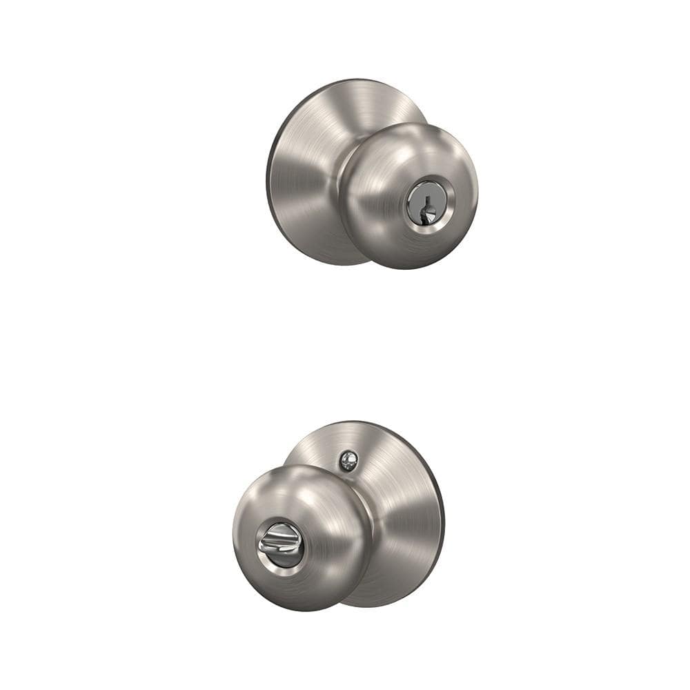 Schlage Plymouth style residential door knob in satin nickel finish, keyed entry lock sold individually.