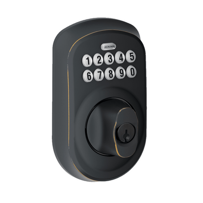 Schlage Residential Electronic Keypad Deadbolt Lockset - Plymouth Style - Aged Bronze Finish - Sold Individually